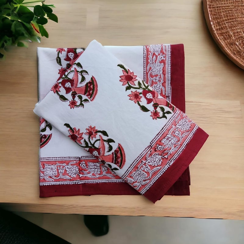 Third Eye Export Cloth Napkins Set of 12  Red Cotton Floral Dinner Napkins for Table  Reusable Indian Block Print Washable Napkins for Wedding Party Boho Decor Feritel X Large 20X20 Inches - Image 3