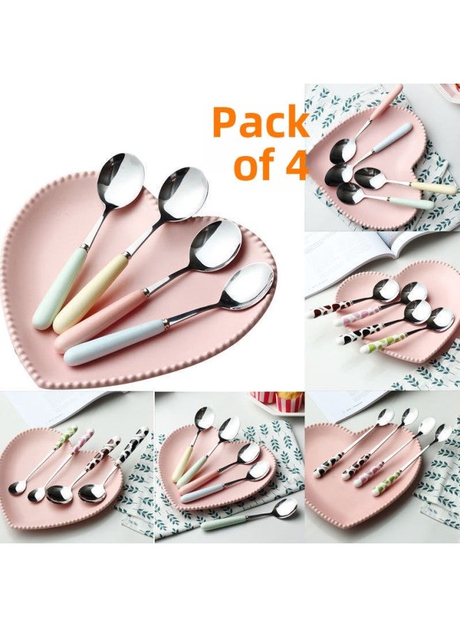 Macaron Exquisite Cute Glazed Ceramic Handle Stainless Steel Korean Spoon A Four Exquisite Spoon Wholesale-Specifications:A Family Of Four Forks With 2 Random Pieces Or Contact Customer Service For Notes - Pointed Spoons