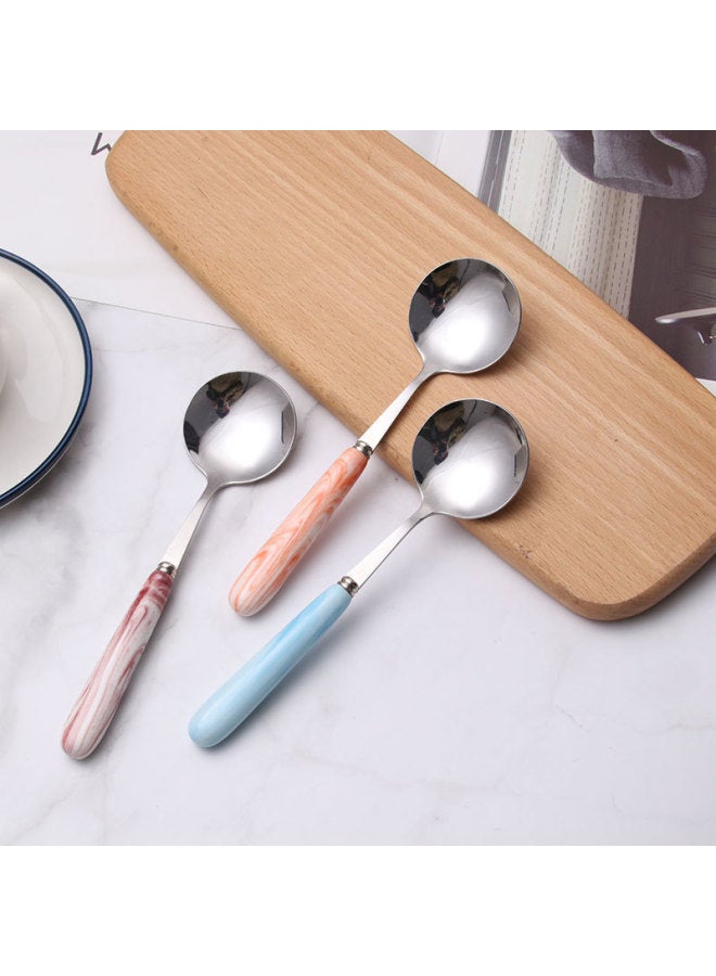 Macaron Exquisite Cute Glazed Ceramic Handle Stainless Steel Korean Spoon A Four Exquisite Spoon Wholesale-Specifications:A Family Of Four Forks With 2 Random Pieces Or Contact Customer Service For Notes - Pointed Spoons