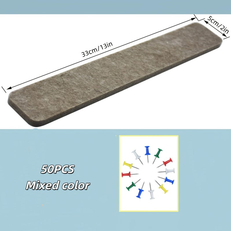 Blue Felt Bulletin Board Strips with 50 Pushpins Self Adhesive for Notes Photos Schedules - Image 2