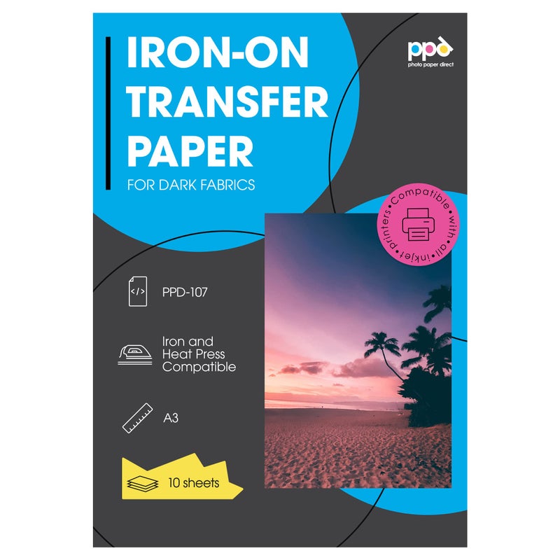 PPD A3 Inkjet Premium IronOn TShirt Transfer Paper for Dark Textiles  10 Sheets PPD107