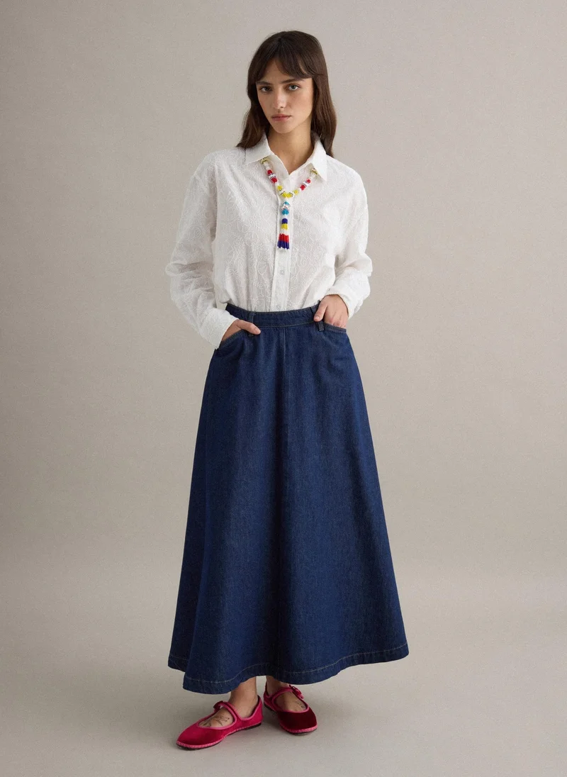 Ovs OVS Oversized Fit White Pure Cotton Sangallo Shirt