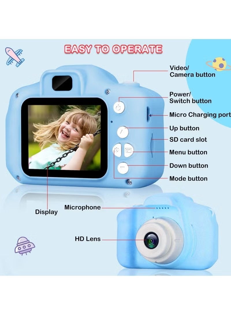جي أس كاميرا للأطفال ، لعبة كاميرا الفيديو الرقمية 1080P HD للأطفال في سن 6 + الأولاد / البنات ، هدايا عيد الميلاد للأطفال ، كاميرا سيلفي للأطفال القابلة لإعادة الشحن USB مع بطاقة TF 32 جيجا بايت وقارئ البطاقات (الأزرق) - Image 2