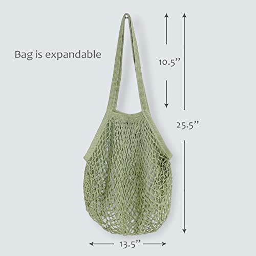 allydrew Cotton Mesh Net Foldable Reusable Grocery Bag for Farmers Market Vegetables Produce Set of 3 Teal Green Black - Image 3