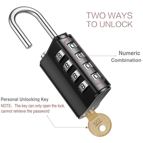 LOFICOPER Combination Padlock with Key, Outdoor Combination Lock, 4 Digit Gym Locker Lock with 2 Keys, Weatherproof Design, for Fence, Case, Toolbox, 2 Pack, Black - Image 3