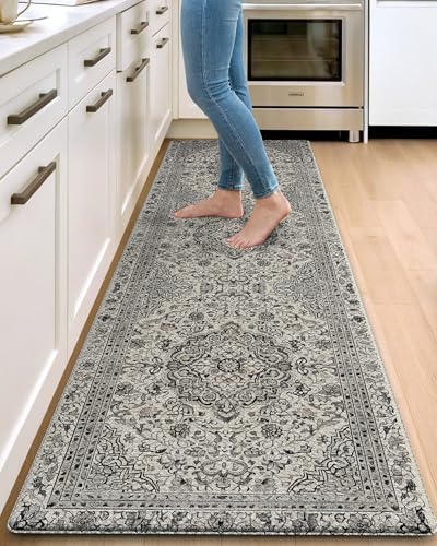 DEXI Kitchen Mats for Floor Cushioned, 23x86 Large Long Runner Rug Non Slip, Waterproof Soft Comfort Standing Padded Anti Fatigue Decorative, Brown Grey - Image 1