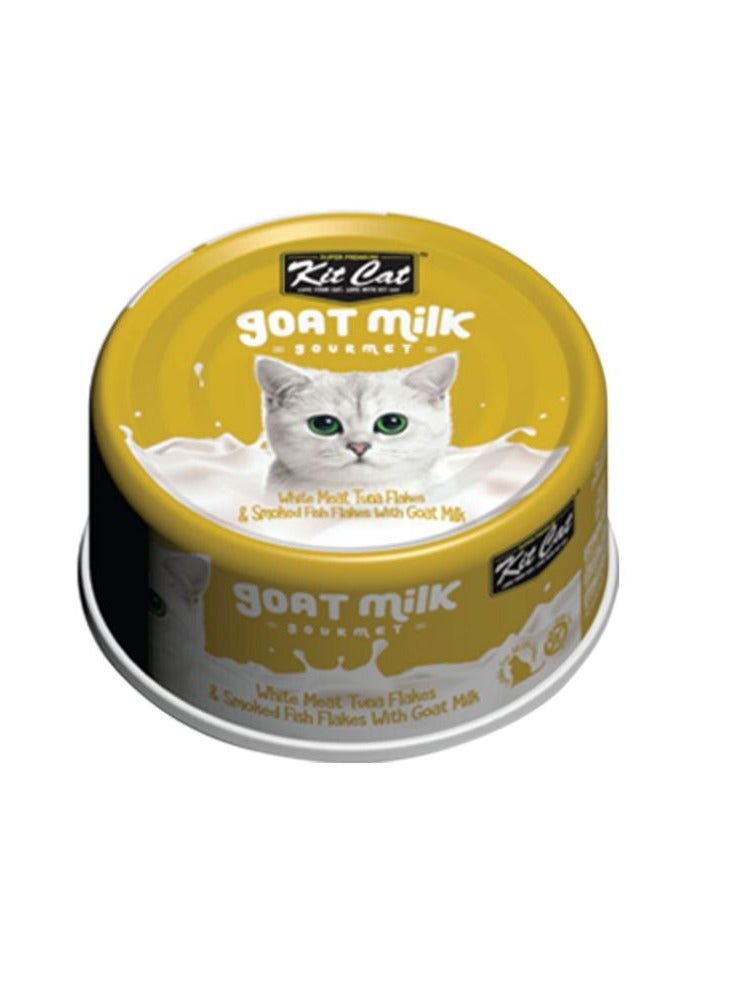 Kit Cat Cat Wet Food White Meat Tuna Flakes And Smoked Fish Flakes With Goat Milk 70g Pack of 6 - Image 2
