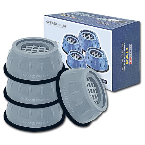 ORBON Anti Vibration Pads for Washing Machine | Vibration Stopper Rubber Pads | Foot Pad 4 PC Set for Stability | Anti-Slip Washing Machine Pads | Legs Gripper for Noise and Movement Reduction | Grey - Image 1