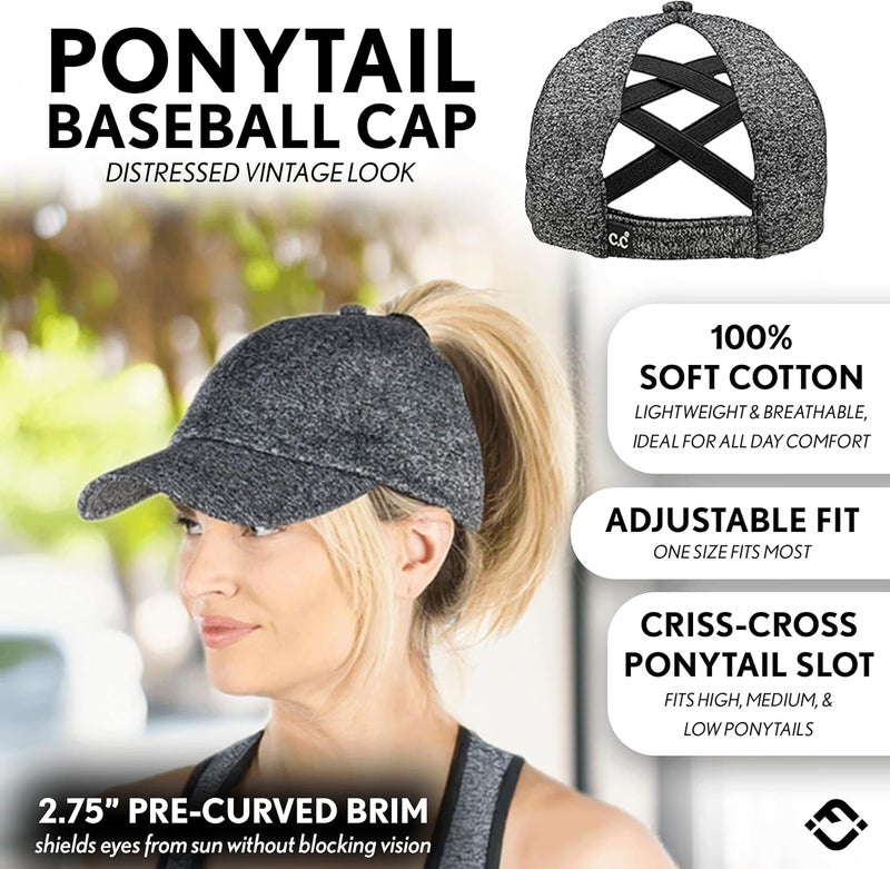 Funky Junque Ponytail Hat for Women - Baseball Cap with Adjustable Fit & High Pony Tail Criss Cross Back for Everyday Wear - Image 2