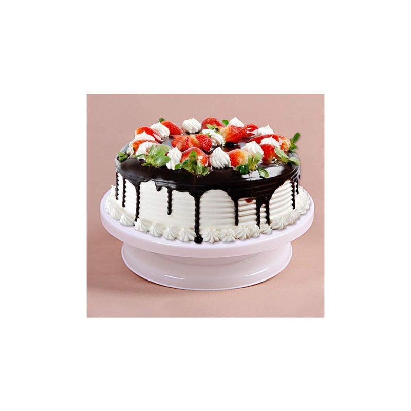 Eugle Mart 28 cm Rotating Cake Turntable White Cake Stand Spinner for Cake Decorations with 4PCs Scrapers - Image 3