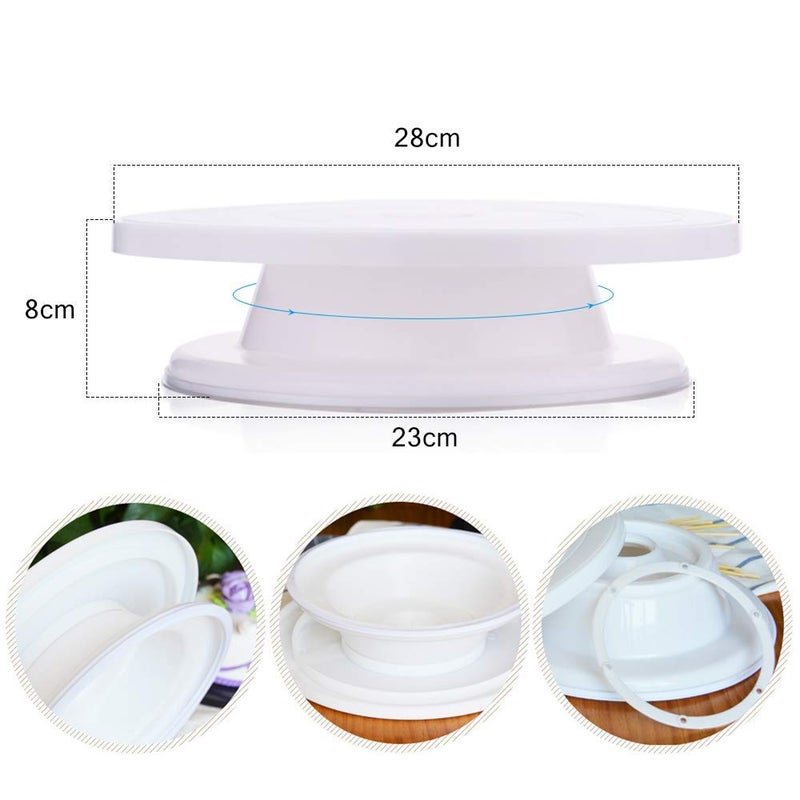 Eugle Mart 28 cm Rotating Cake Turntable White Cake Stand Spinner for Cake Decorations with 4PCs Scrapers - Image 4