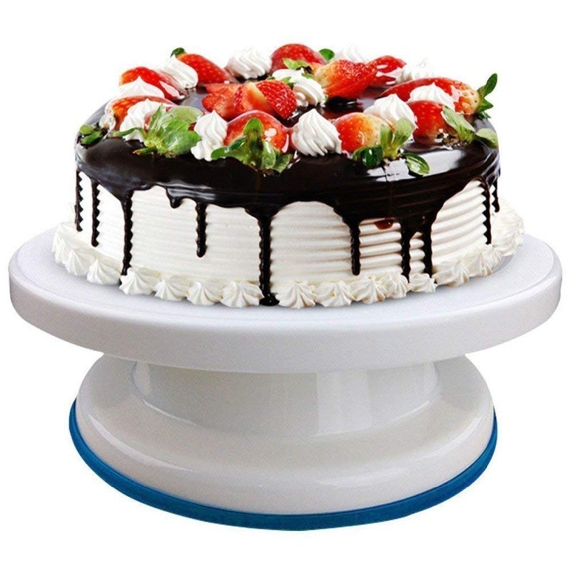 Eugle Mart 28 cm Rotating Cake Turntable White Cake Stand Spinner for Cake Decorations with 4PCs Scrapers - Image 2