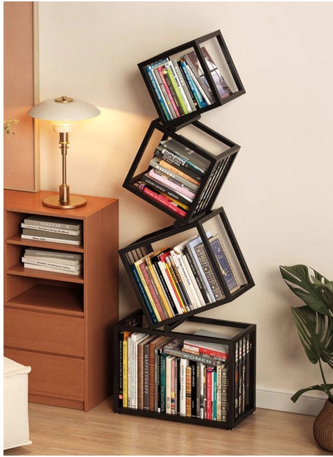 4-Tier Large Unique Shape Metal Frame Bookshelves, Modern Bookshelf, Home Display Rack, Home Decor Shelf, Irregular Home Office Storage Shelf, Corner Organizer Shelf for Home, Office
