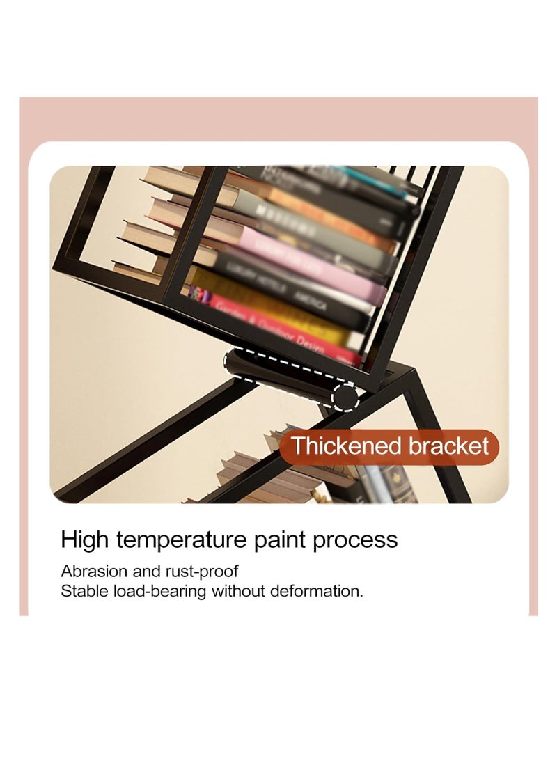 XiuWoo - 4-Tier Large Unique Shape Metal Frame Bookshelves, Modern Bookshelf, Home Display Rack, Home Decor Shelf, Irregular Home Office Storage Shelf, Corner Organizer Shelf for Home, Office - Image 1