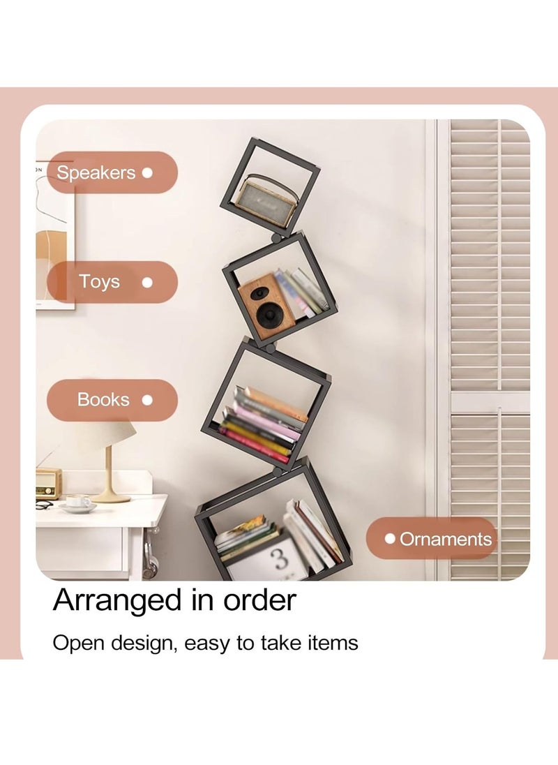 XiuWoo - 4-Tier Large Unique Shape Metal Frame Bookshelves, Modern Bookshelf, Home Display Rack, Home Decor Shelf, Irregular Home Office Storage Shelf, Corner Organizer Shelf for Home, Office - Image 1