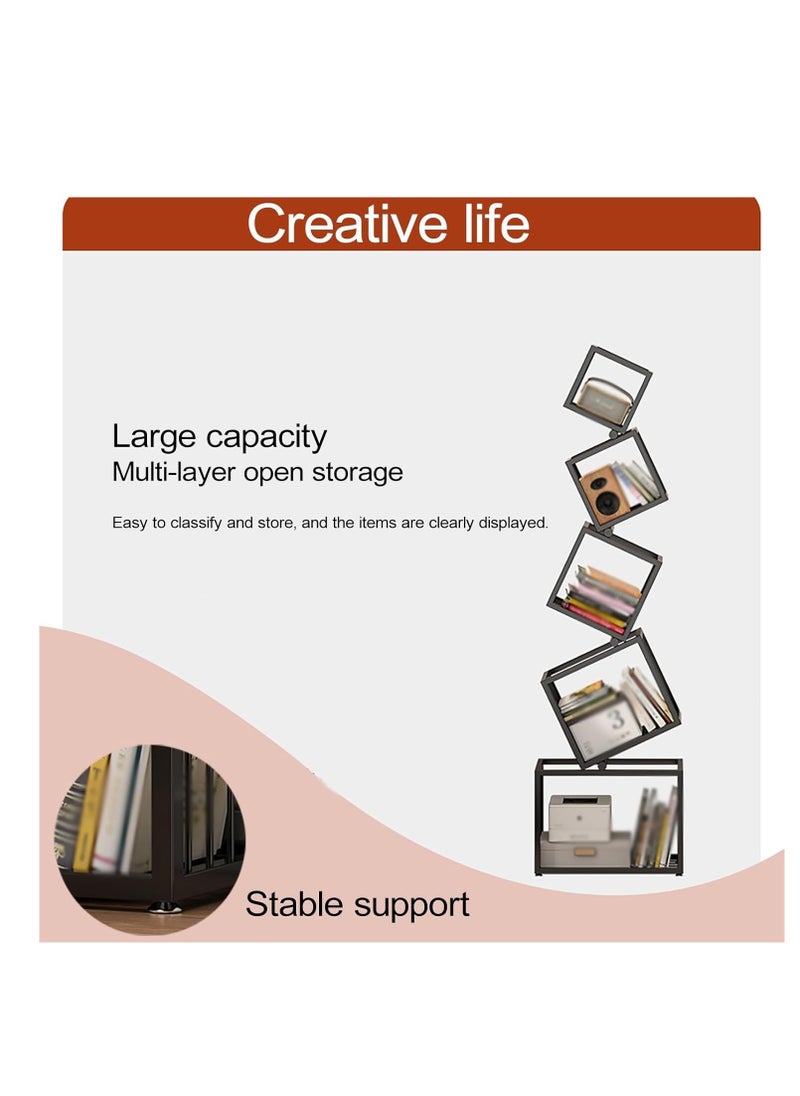 XiuWoo - 4-Tier Large Unique Shape Metal Frame Bookshelves, Modern Bookshelf, Home Display Rack, Home Decor Shelf, Irregular Home Office Storage Shelf, Corner Organizer Shelf for Home, Office - Image 1