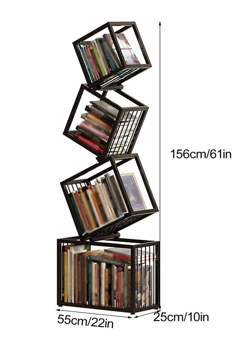 XiuWoo - 4-Tier Large Unique Shape Metal Frame Bookshelves, Modern Bookshelf, Home Display Rack, Home Decor Shelf, Irregular Home Office Storage Shelf, Corner Organizer Shelf for Home, Office - Image 1