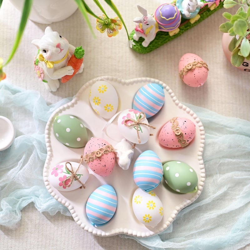 Valery Madelyn 12Pcs Plastic Easter Eggs Ornaments Tree Decoration, 2.36" Pastel Pink Blue Easter Eggs Bulk, Shatterproof Decorative Hanging Decorations for Spring Holiday Party Decor - Image 2