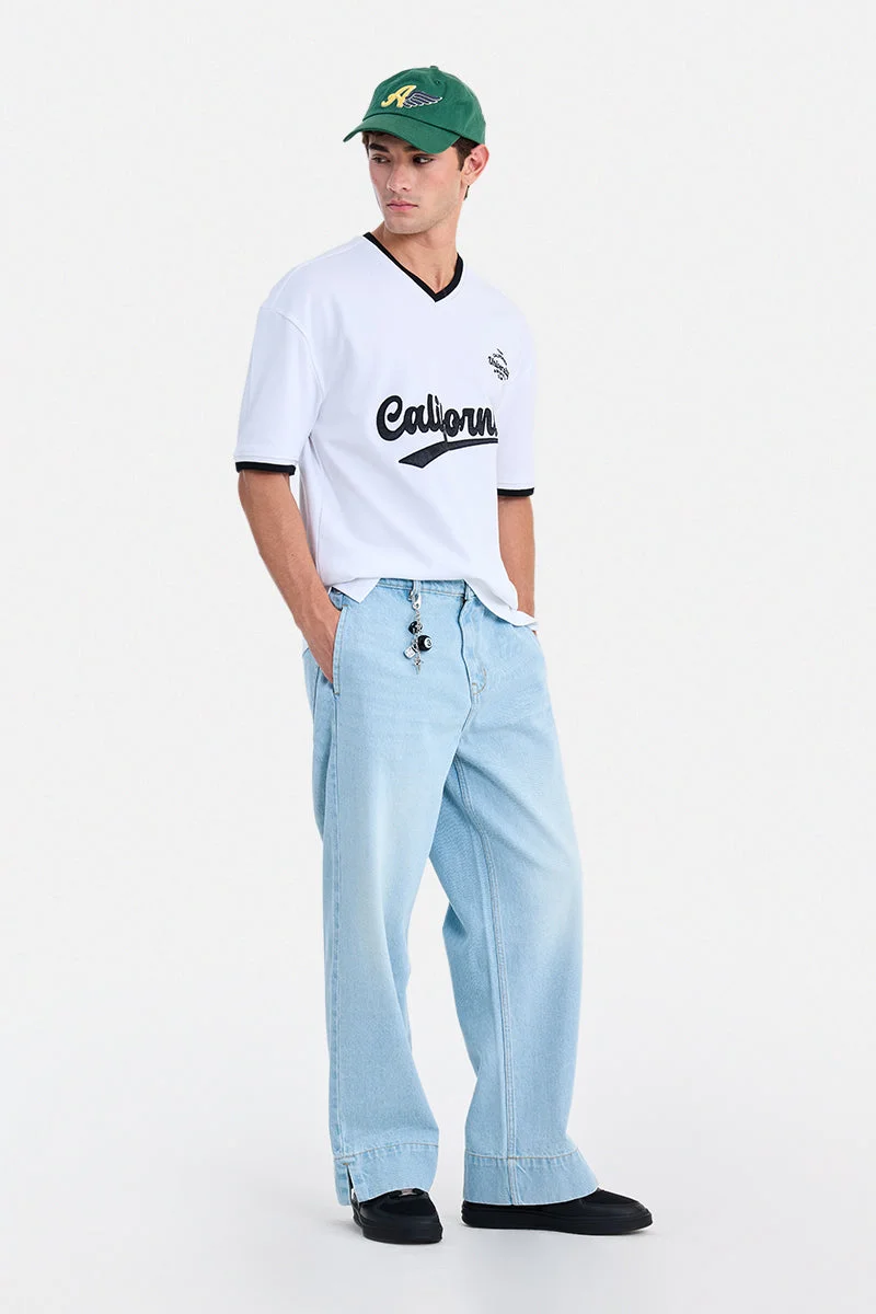 SNITCH White White Graphic Half Sleeve Oversized Streetwear T-Shirt for Men | Best Price UAE