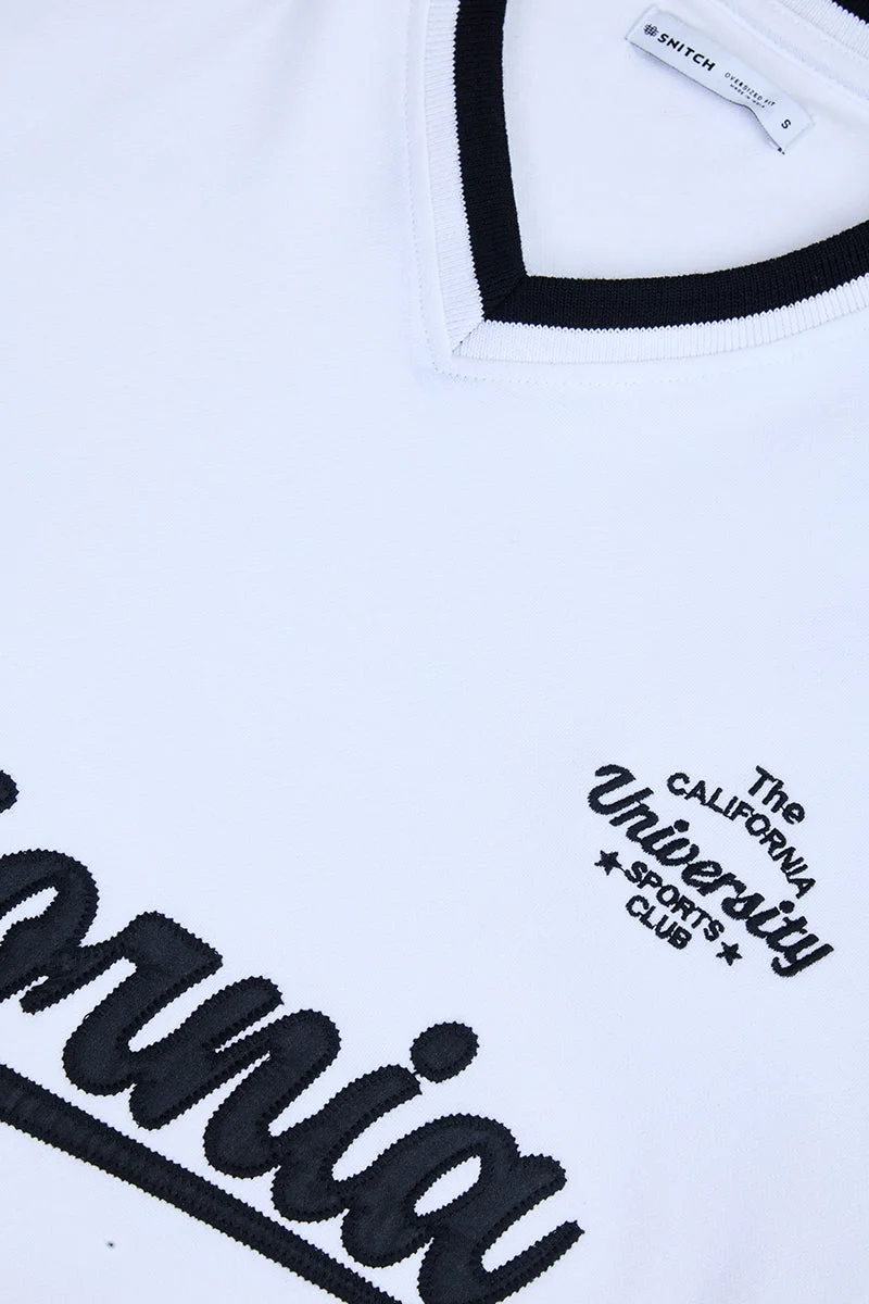 SNITCH White White Graphic Half Sleeve Oversized Streetwear T-Shirt for Men | Best Price UAE