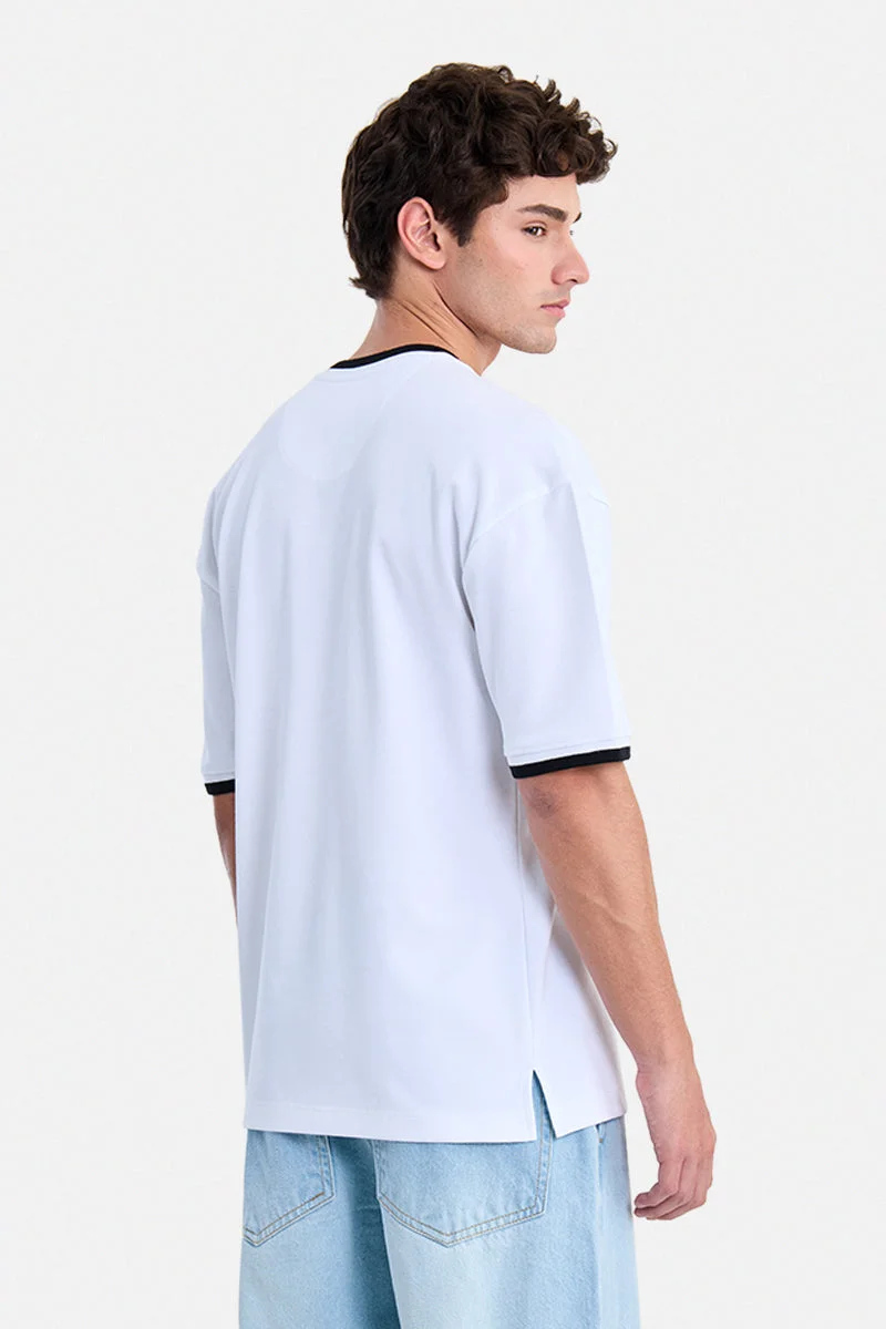 SNITCH White White Graphic Half Sleeve Oversized Streetwear T-Shirt for Men | Best Price UAE