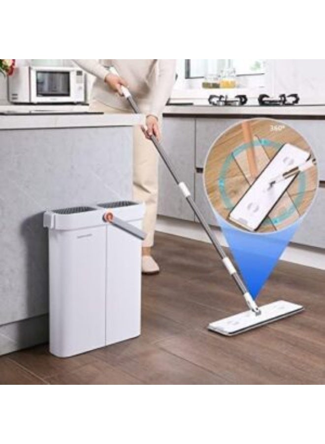 دلو ممسحة مزدوج سعة 12 لترًا مع ممسحة دوارة بزاوية 360 درجة - نظام تنظيف أرضيات مزدوج المقصورات للاستخدام الرطب والجاف - ممسحة دوارة بدون استخدام اليدين مع وظيفة الغسيل والتجفيف، مثالية للاستخدام المنزلي والتجاري - Image 1