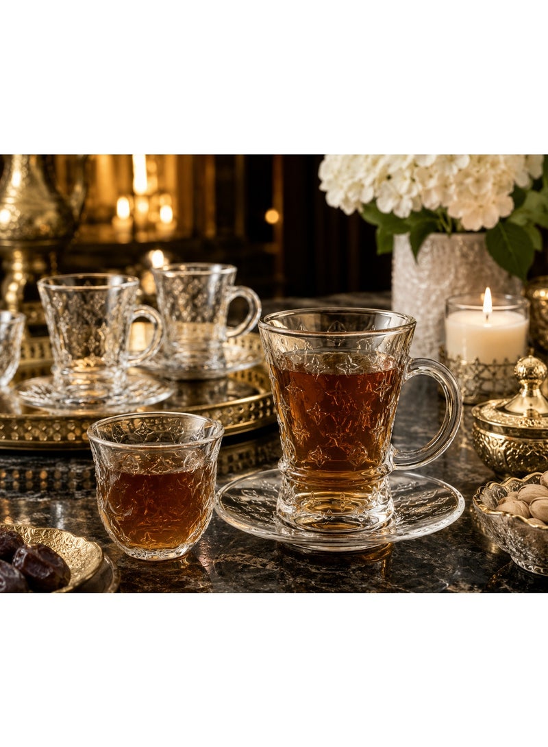 إيليجانت 🌟 طقم ضيافة زجاج فاخر 36 قطعة – أناقة متكاملة لكل جلسة ☕✨12 كوب شاي + 12 فنجان قهوة + 12 صحن شاي - Image 1