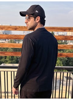 Maniac تي شيرت رجالي بأكمام كاملة وبدون كول مدمج باللون الأسود والبنفسجي قطن واسع  - Image 2
