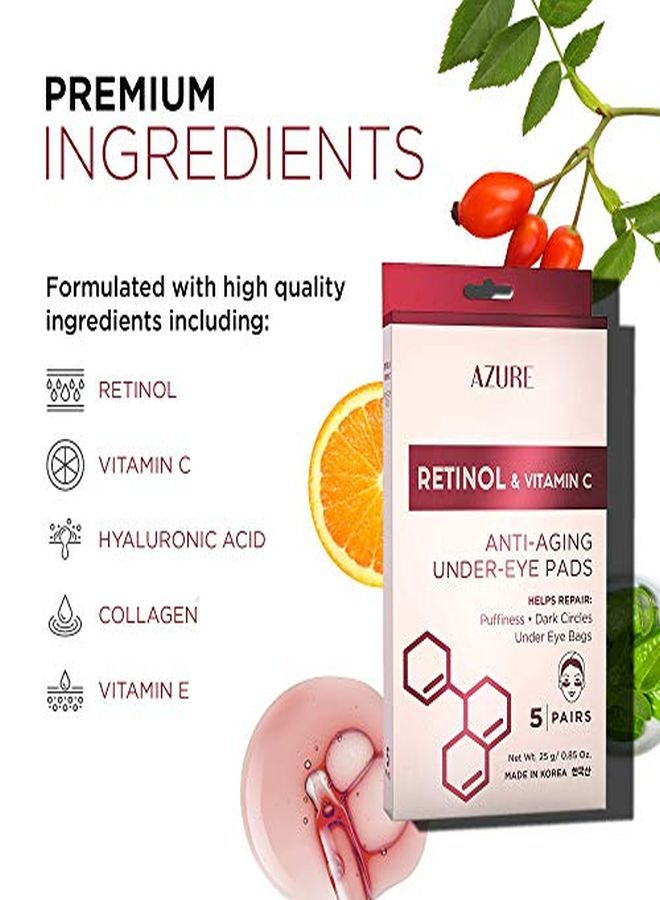 Azure Cosmetics Azure Retinol & Vitamin C Anti Aging Under Eye Mask Patches Hydrating & Refreshing | Reduces Under Eye Bags & Puffiness | Reduces Fine Lines, Creases & Wrinkles | Made In Korea 5 Pairs - Image 2