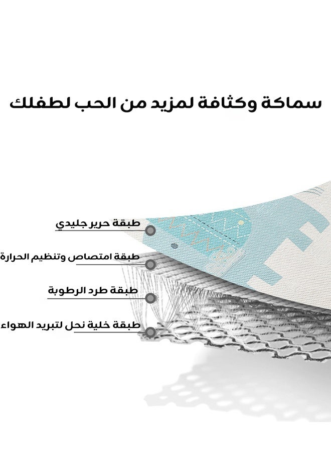 حبونا مفرش واقي ضد البلل للأطفال 120×60 سم - قابل للغسل ومبرد للصيف، مناسب لسرير الطفل والتدريب على الحمام، قابل لإعادة الاستخدام للكبار والأطفال والحيوانات الأليفة، تصميم ديناصور وأسد بحواف خضراء - Image 3