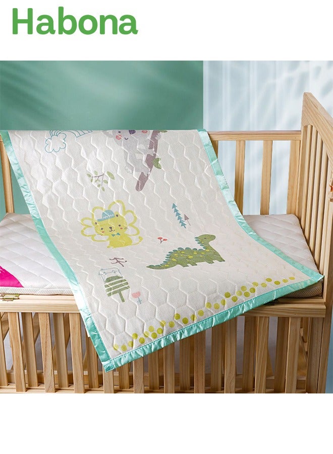 حبونا مفرش واقي ضد البلل للأطفال 120×60 سم - قابل للغسل ومبرد للصيف، مناسب لسرير الطفل والتدريب على الحمام، قابل لإعادة الاستخدام للكبار والأطفال والحيوانات الأليفة، تصميم ديناصور وأسد بحواف خضراء - Image 1