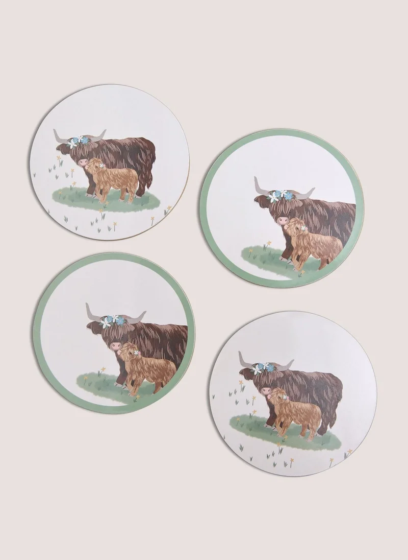 ماتلان 4 Pack Highland Cow Coasters White