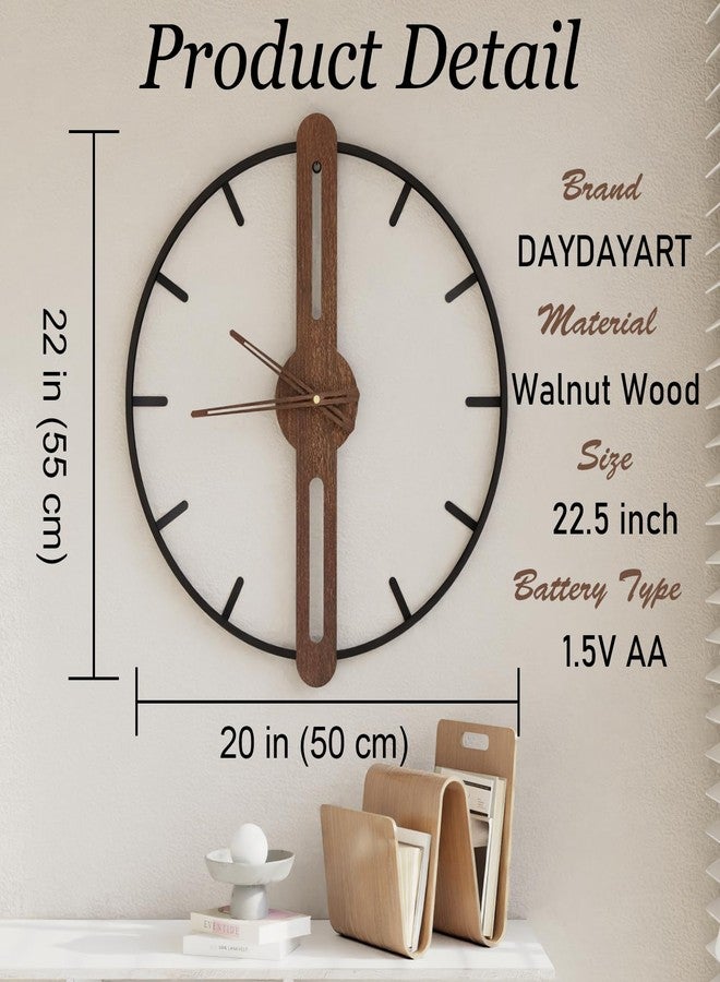 DAYDAYART Modern Walnut Dial Wall Clock, Wood Large Wall Clock Decor Metal Frame Silent Non Ticking for Living Room, Bedroom, Kitchen, Study Decoration, Handmade Home Gift Idea, 20IN （50cm） - Image 3