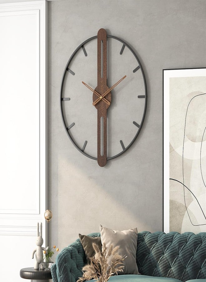 DAYDAYART Modern Walnut Dial Wall Clock, Wood Large Wall Clock Decor Metal Frame Silent Non Ticking for Living Room, Bedroom, Kitchen, Study Decoration, Handmade Home Gift Idea, 20IN （50cm） - Image 5