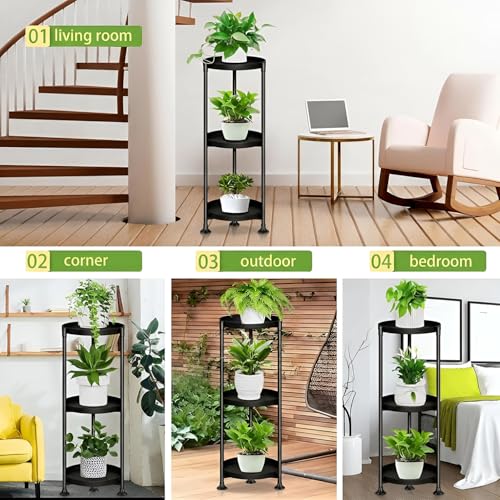 SYQ 3 Tier Plant Stand Indoor Outdoor 34 ExtraTall Metal Plant Stands for Potted Plants Multiple Tiered Plant Shelf Vertical Black Iron Planter Rack Large Flower Pot Holder Table for Patio Corner - Image 3