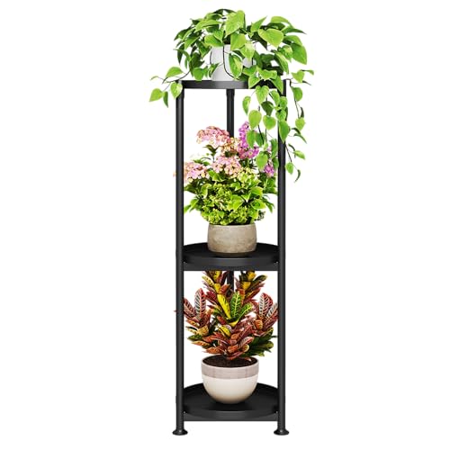 SYQ 3 Tier Plant Stand Indoor Outdoor 34 ExtraTall Metal Plant Stands for Potted Plants Multiple Tiered Plant Shelf Vertical Black Iron Planter Rack Large Flower Pot Holder Table for Patio Corner - Image 1