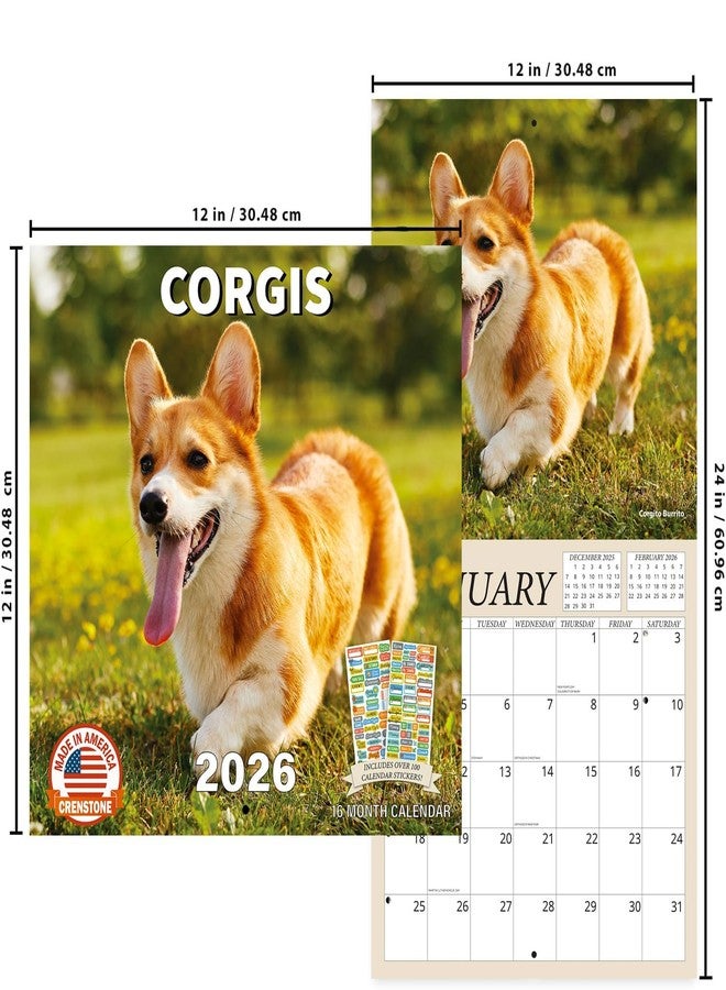 Crenstone Welsh Corgis Calendar 2026 - Deluxe 2026 Cardigan and Pembroke Corgis Wall Calendar Bundle with Over 100 Calendar Reminder Stickers (Dog Themed Gifts, Office Supplies) | Made In The USA - Image 3