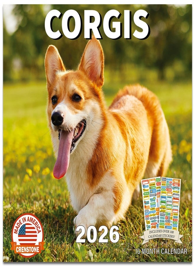 Crenstone Welsh Corgis Calendar 2026 - Deluxe 2026 Cardigan and Pembroke Corgis Wall Calendar Bundle with Over 100 Calendar Reminder Stickers (Dog Themed Gifts, Office Supplies) | Made In The USA - Image 1