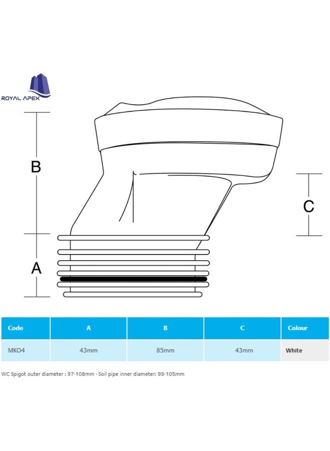 Royal Apex High Quality Standard Wc Connector Toilet Pan Connector (Offset 40 Mm) - Image 2