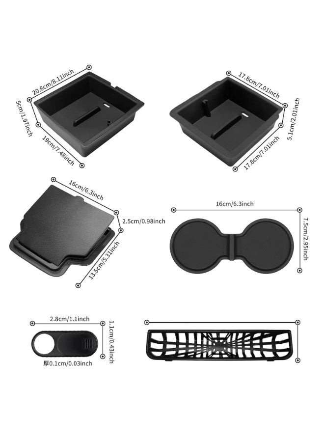 6PCS Center Console Organizer Tray for 2025 2026 New Tesla Model Y Juniper & Model 3 Highland Accessories Silent Hidden Storage Box with Rear Air Vent Protector - Image 2