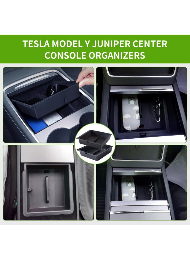 6PCS Center Console Organizer Tray for 2025 2026 New Tesla Model Y Juniper & Model 3 Highland Accessories Silent Hidden Storage Box with Rear Air Vent Protector - Image 3