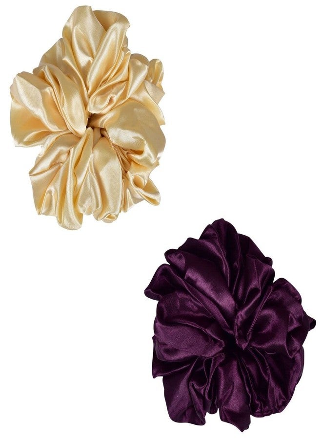 Nnr Premium Hijab Hair Scrunchies, Volume Scrunchies For Girls And Women,Pack Of 2 Pcs - Wine/Golden - Image 1