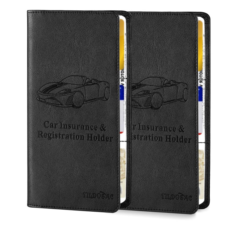 TILDOSAC 2Pack Leather Car Registration and Insurance Card Holder, Car Document Holder for Cards License with Magnetic Shut (Black) - Image 1