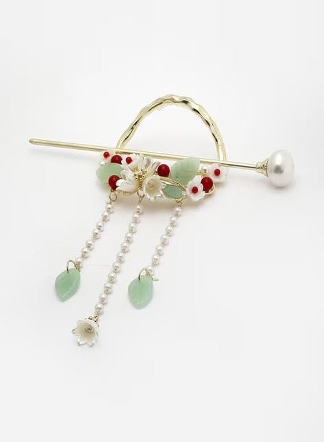 Plenteous Elegant Hanfu Hair Stick with Pearls and Tassels - Traditional Chinese Hair Pin for Women - Crystal Rhinestone Floral Hair Accessory - 1 Pc Classical Updo Comb for Wedding or Costume - Image 1