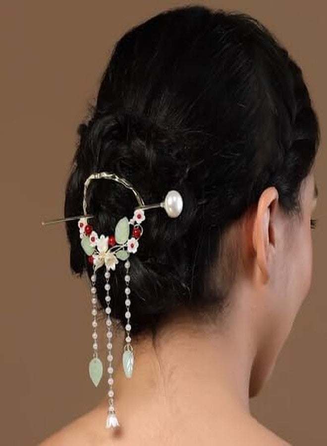 Plenteous Elegant Hanfu Hair Stick with Pearls and Tassels - Traditional Chinese Hair Pin for Women - Crystal Rhinestone Floral Hair Accessory - 1 Pc Classical Updo Comb for Wedding or Costume - Image 2