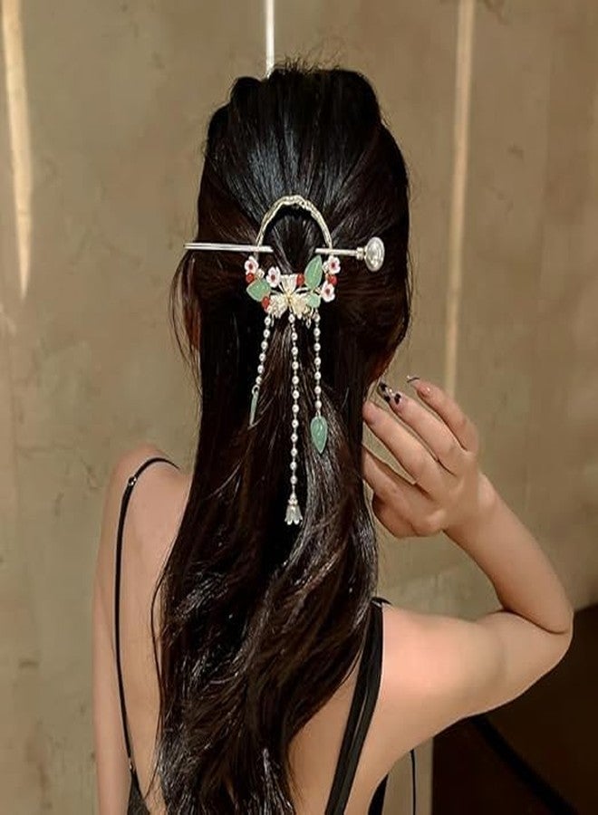 Plenteous Elegant Hanfu Hair Stick with Pearls and Tassels - Traditional Chinese Hair Pin for Women - Crystal Rhinestone Floral Hair Accessory - 1 Pc Classical Updo Comb for Wedding or Costume - Image 3