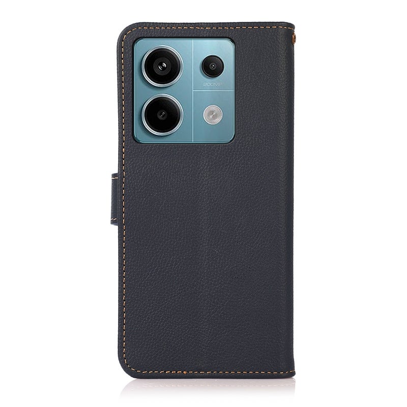 HuHa Case Cover For Xiaomi Redmi Note 13 Pro KHAZNEH Custer Texture RFID Genuine Leather Phone Case(Blue) - Image 3