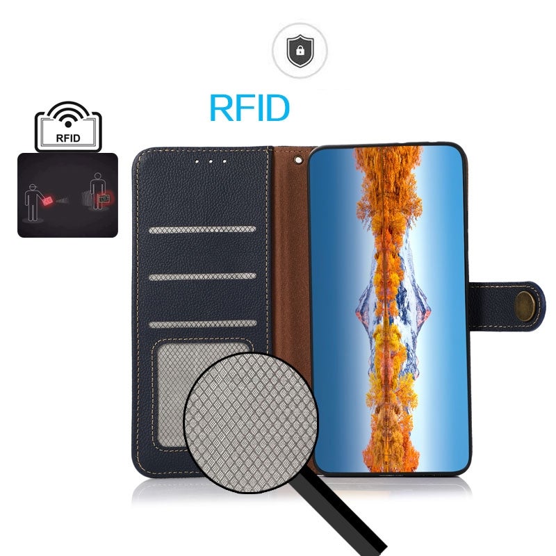 HuHa Case Cover For Xiaomi Redmi Note 13 Pro KHAZNEH Custer Texture RFID Genuine Leather Phone Case(Blue) - Image 4