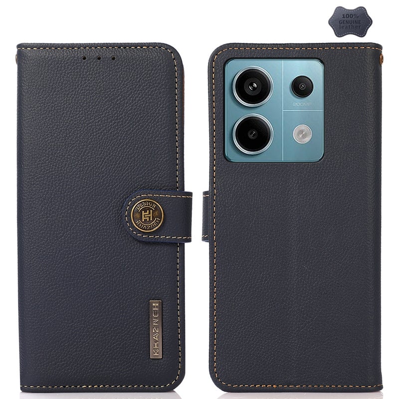 HuHa Case Cover For Xiaomi Redmi Note 13 Pro KHAZNEH Custer Texture RFID Genuine Leather Phone Case(Blue) - Image 1
