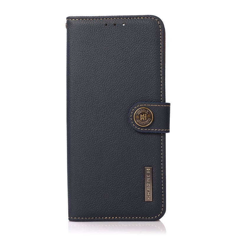 HuHa Case Cover For Xiaomi Redmi Note 13 Pro KHAZNEH Custer Texture RFID Genuine Leather Phone Case(Blue) - Image 2